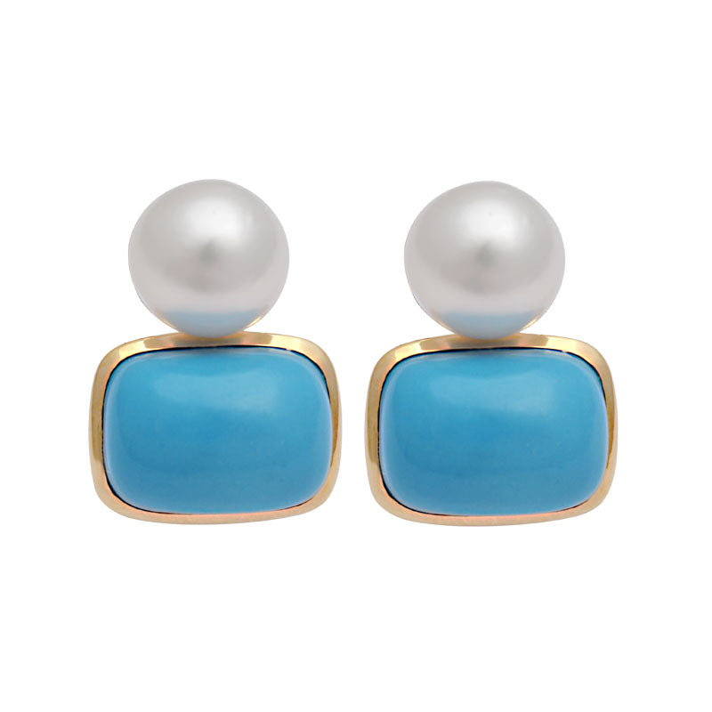 Earrings-Synthetic Turquoise and South Sea Pearl