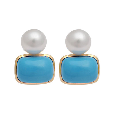 Earrings - Turquoise and South Sea Pearl