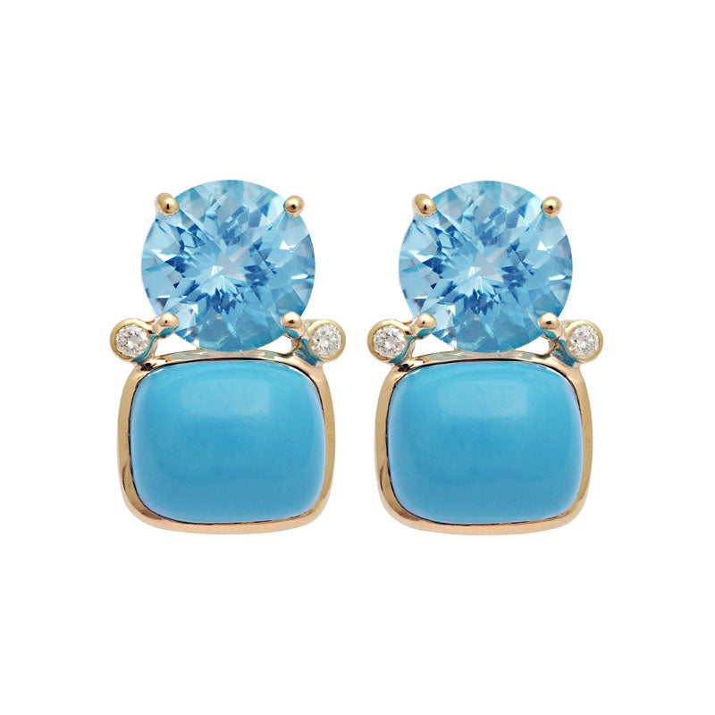 Earrings-Blue Topaz, Synthetic Turquoise and Diamond