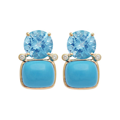 Earrings - Blue Topaz, Turquoise And Diamond