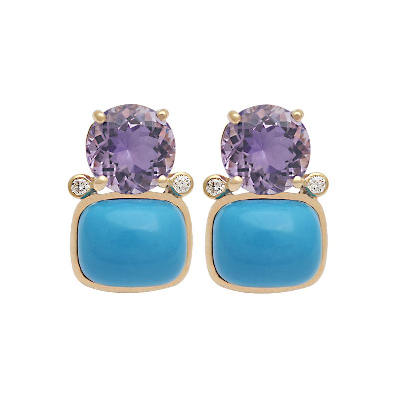 Earrings-Amethyst, Synthetic Turquoise and Diamond