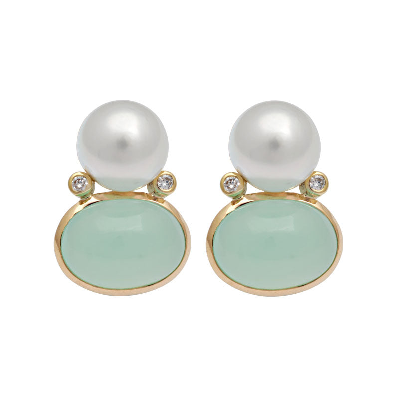 Earrings - Chrysoprase, South Sea Pearl and Diamond | Singhvi Jewels