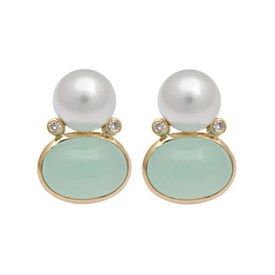Earrings - Chrysoprase, South Sea Pearl And Diamond