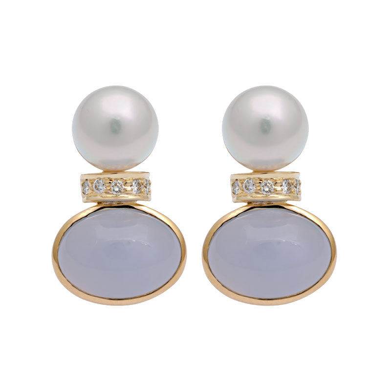 Earrings-Chalcedony, South Sea Pearl and Diamond