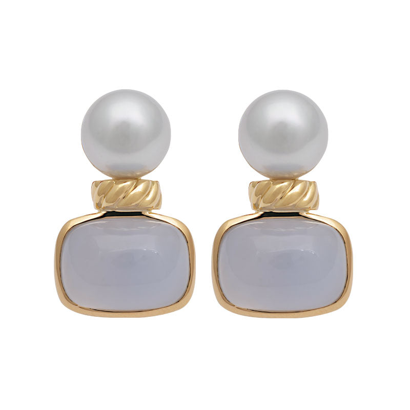 Earrings - Chalcedony and South Sea Pearl | Singhvi Jewels