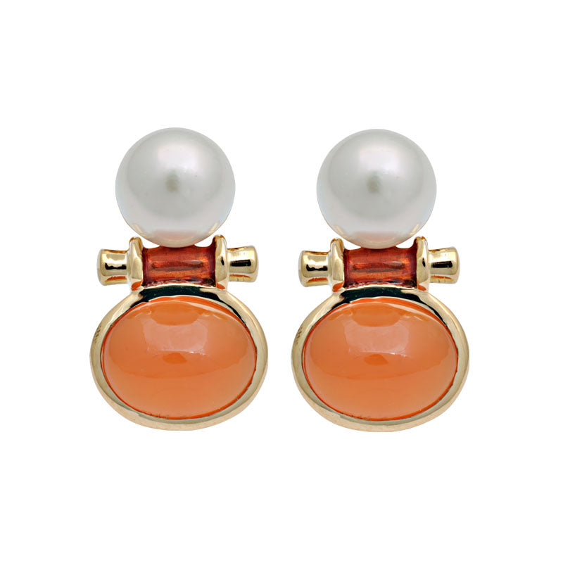 Earrings - Cornelian and South Sea Pearl (Enamel) | Singhvi Jewels