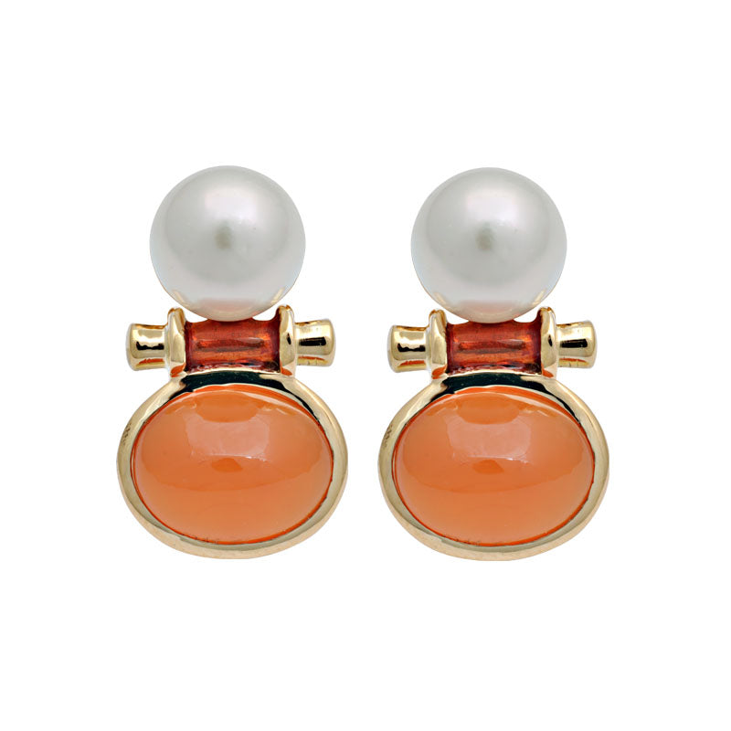 Earrings-Cornelian and South Sea Pearl (Enamel)