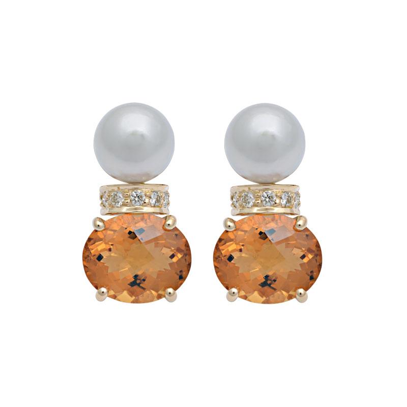 Earrings-Citrine, South Sea Pearl and Diamond (2125E) | Singhvi Jewels