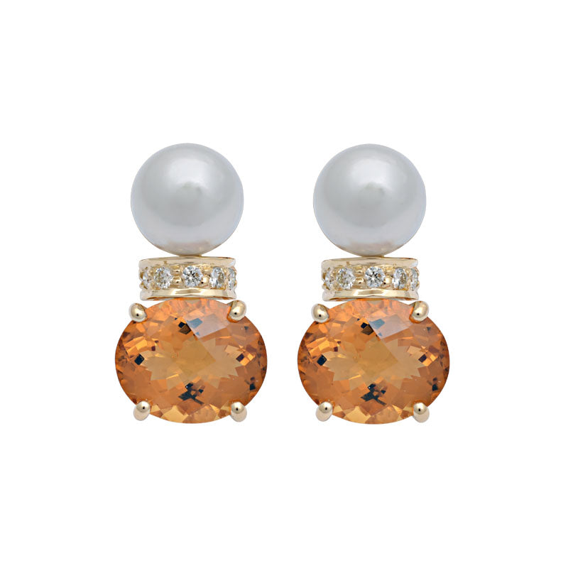 Earrings-Citrine, South Sea Pearl and Diamond