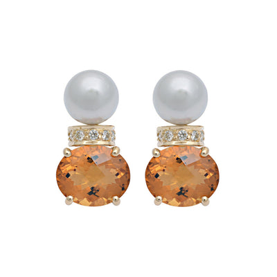 Earrings - Citrine, South Sea Pearl And Diamond