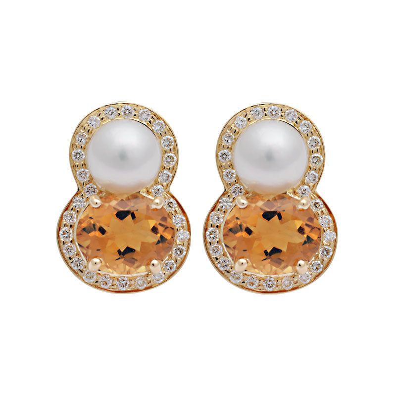 Earrings - Citrine, South Sea Pearl and Diamond | Singhvi Jewels