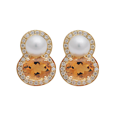 Earrings - Citrine, South Sea Pearl And Diamond