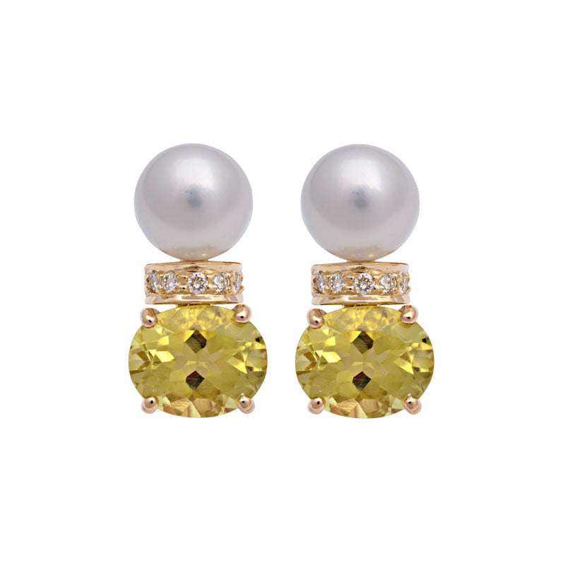 Earrings - Lemon Quartz, South Sea Pearl and Diamond | Singhvi Jewels