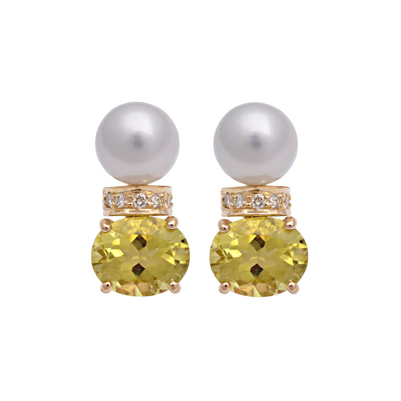Earrings-Lemon Quartz, South Sea Pearl and Diamond
