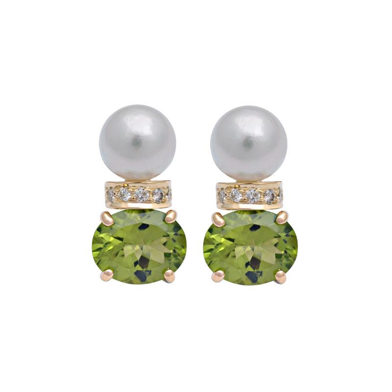 Earrings-Peridot, South Sea Pearl and Diamond