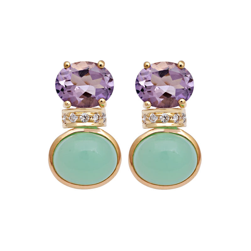 Earrings-Chrysoprase, Amethyst and Diamond