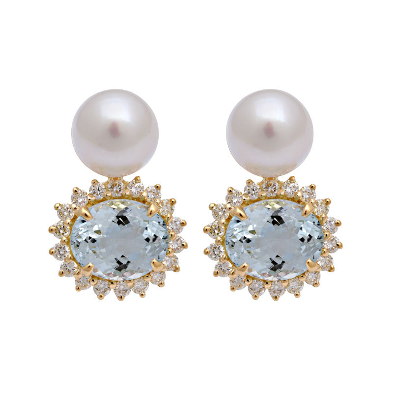 Earrings - Aquamarine, South Sea Pearl and Diamond | Singhvi Jewels