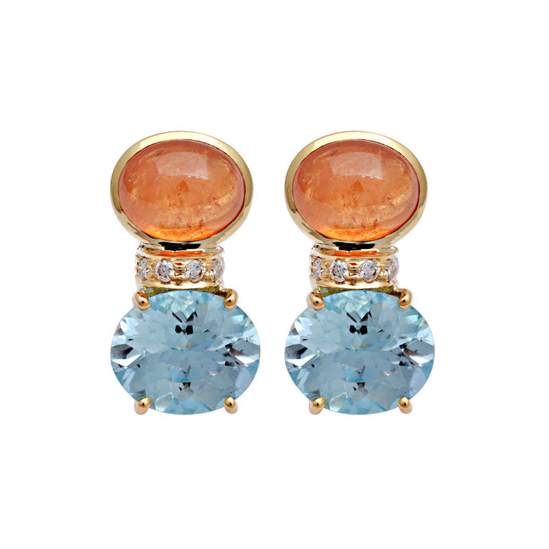 Earrings - Orange Garnet, Blue Topaz and Diamond | Singhvi Jewels
