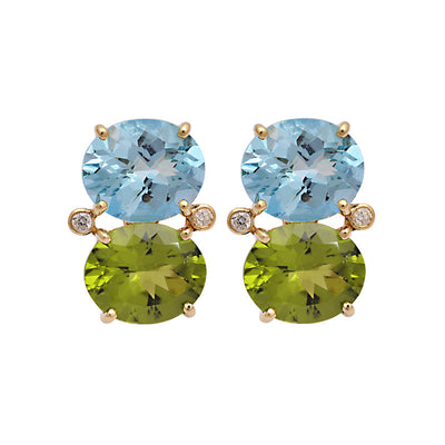 Earrings - Blue Topaz, Peridot And Diamond