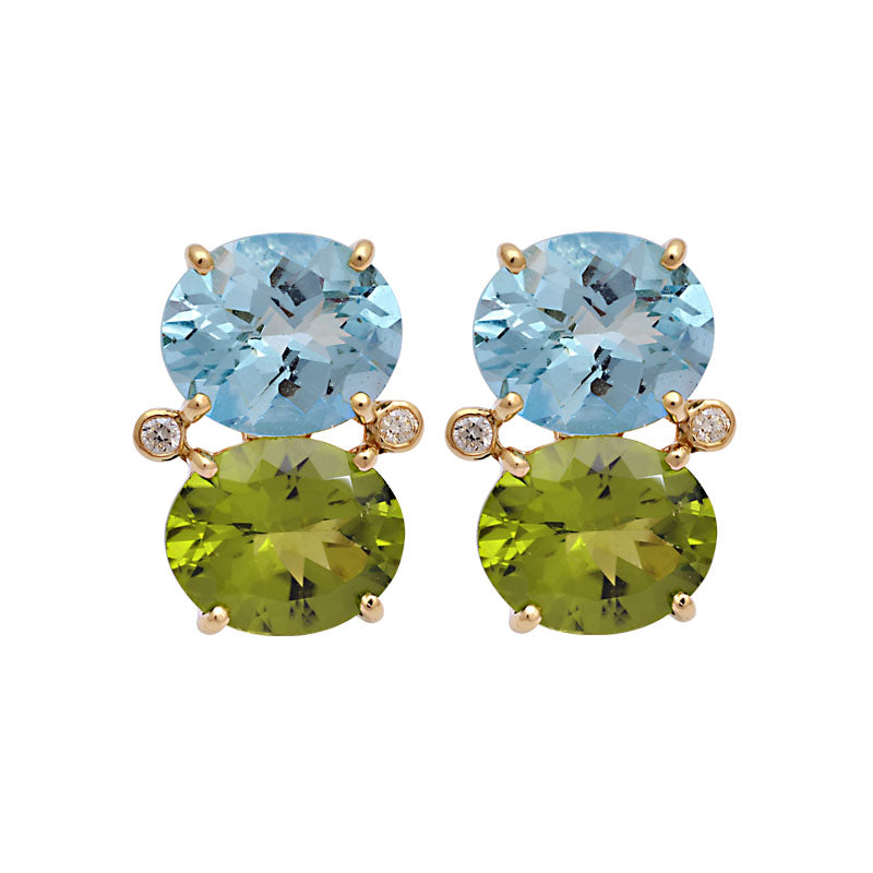 Earrings-Blue Topaz, Peridot and Diamond