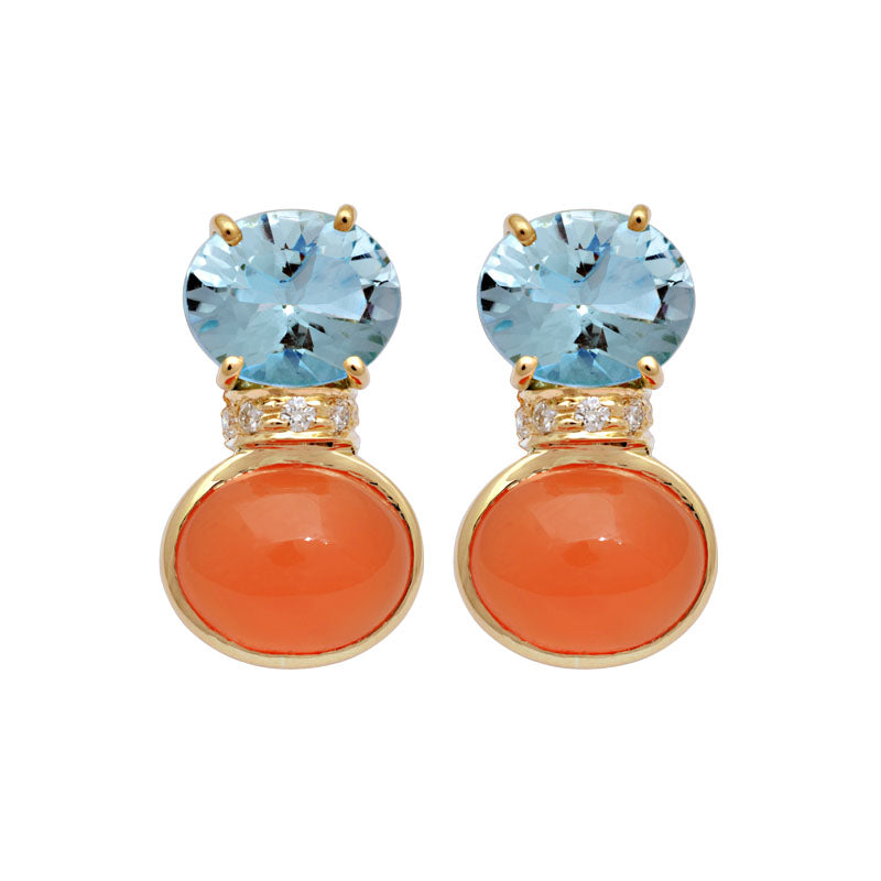 Earrings-Blue Topaz, Cornelian and Diamond