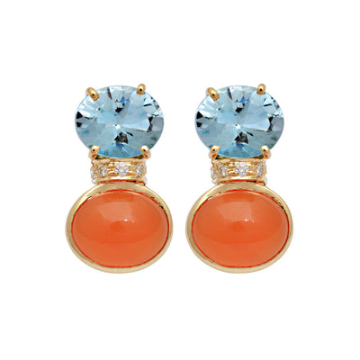 Earrings - Blue Topaz, Cornelian And Diamond