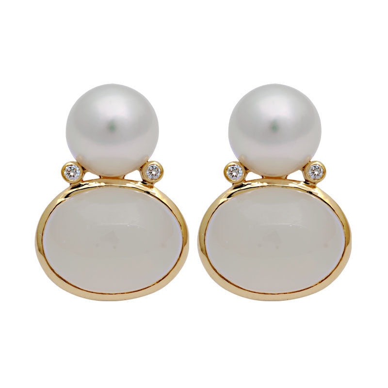 Earrings-Moonstone, South Sea Pearl and Diamond
