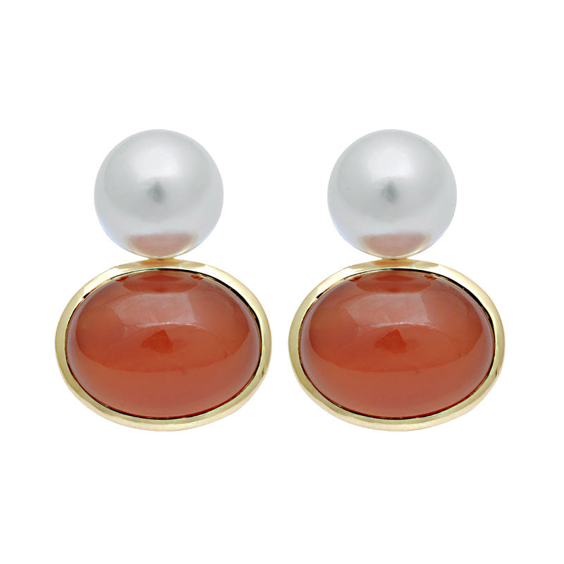 Earrings - Cornelian and South Sea Pearl | Singhvi Jewels