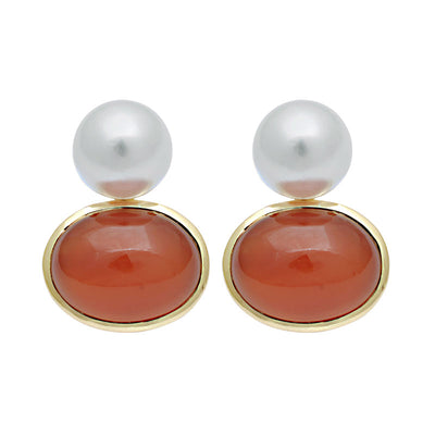 Earrings - Cornelian And South Sea Pearl