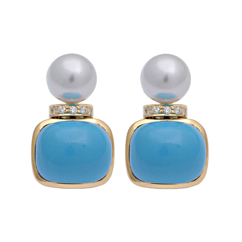 Earrings - Turquoise, South Sea Pearl and Diamond | Singhvi Jewels