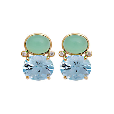 Earrings - Blue Topaz, Chrysoprase And Diamond
