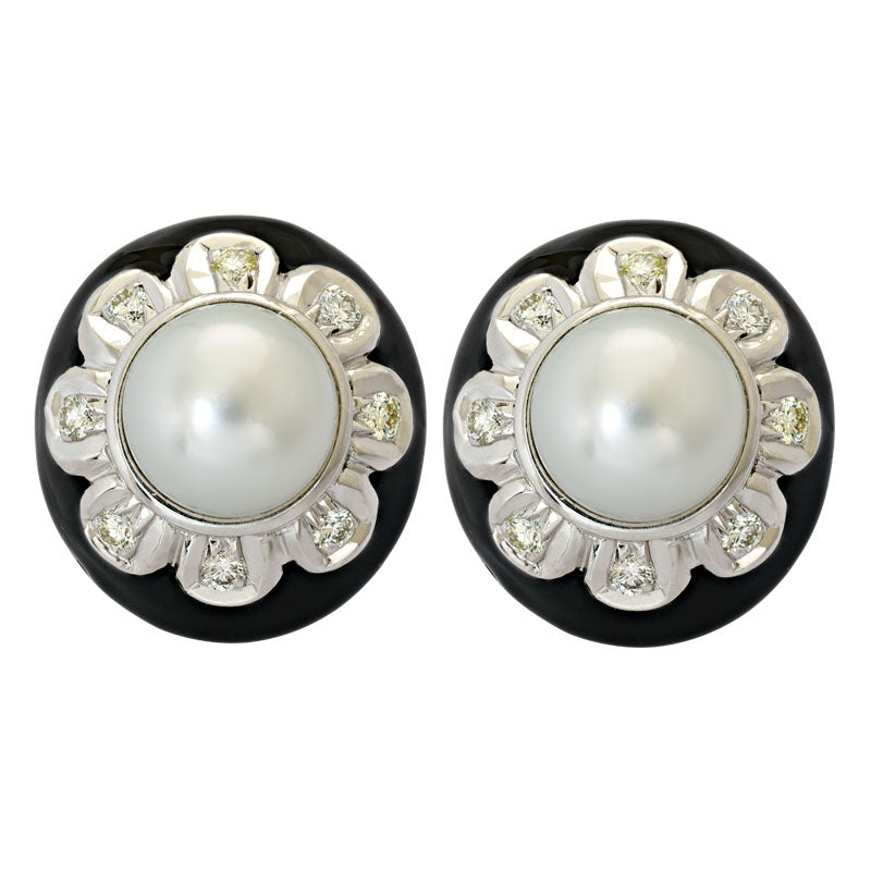 Earrings-South Sea Pearl and Diamond (Enamel)