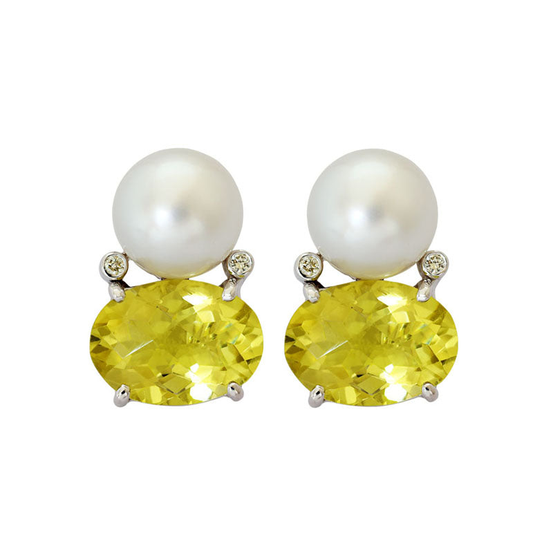 Earrings - Lemon Quartz, South Sea Pearl and Diamond | Singhvi Jewels