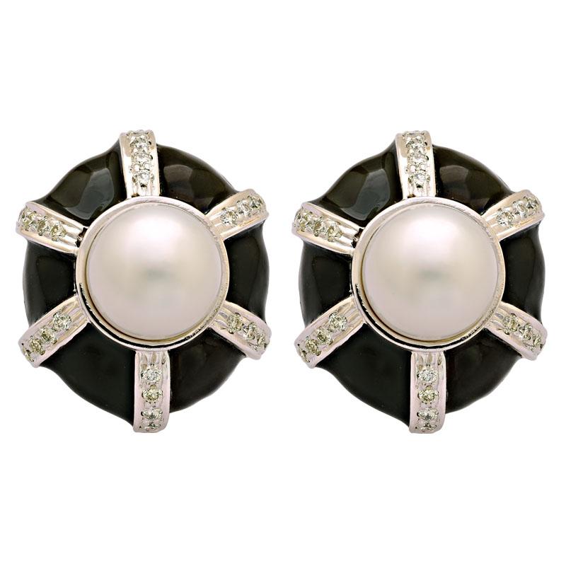 Earrings-South Sea Pearl and Diamond (Enamel) (213FS) | Singhvi Jewels