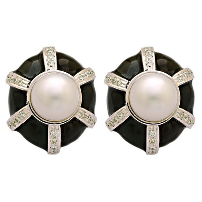 Earrings-South Sea Pearl and Diamond (Enamel)  (213FS)