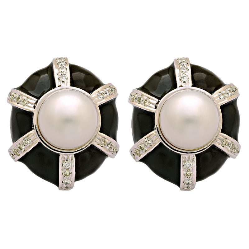 Earrings-South Sea Pearl and Diamond (Enamel)