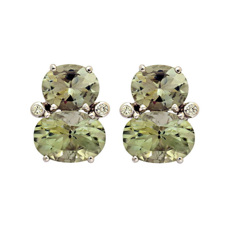 Earrings-Green Quartz and Diamond