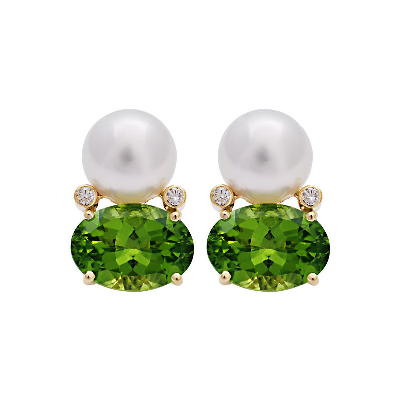 Earrings-Peridot, South Sea Pearl and Diamond