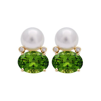 Earrings-Peridot, South Sea Pearl and Diamond
