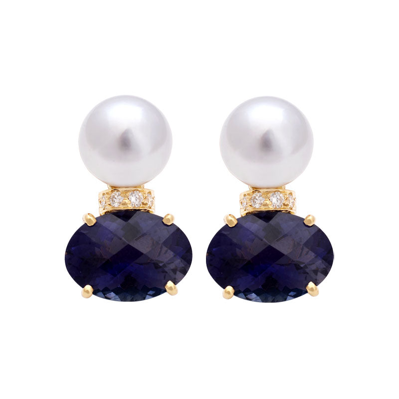 Earrings-Iolite, South Sea Pearl and Diamond