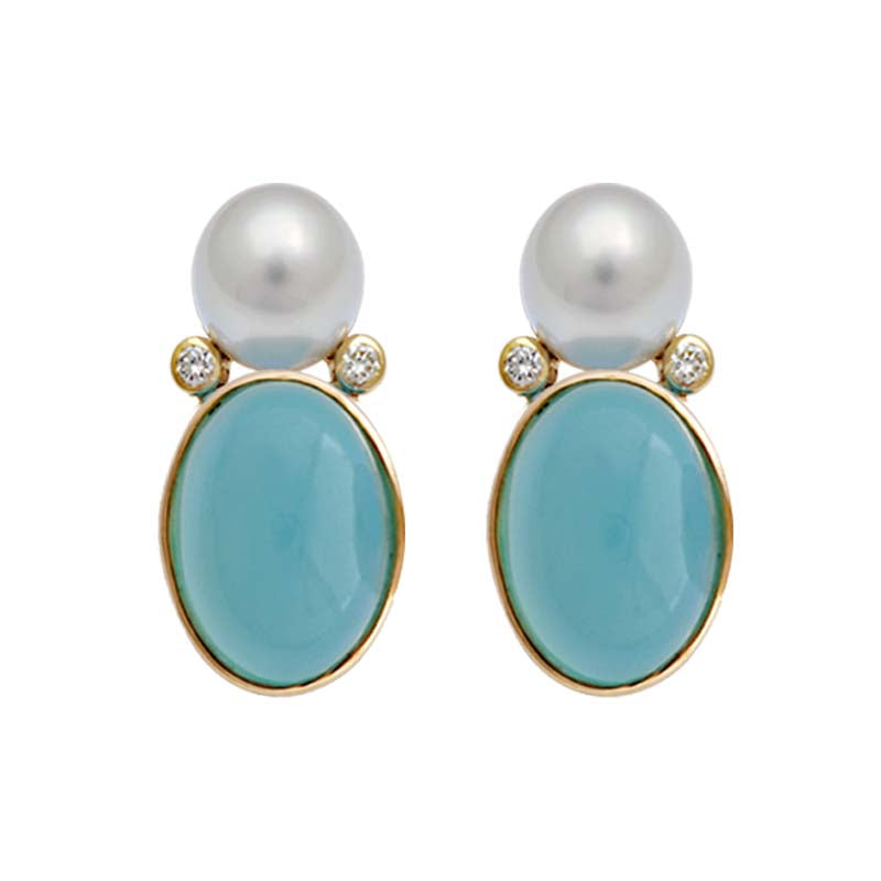 Earrings- Chalcedony, S.S. Pearl and Diamond
