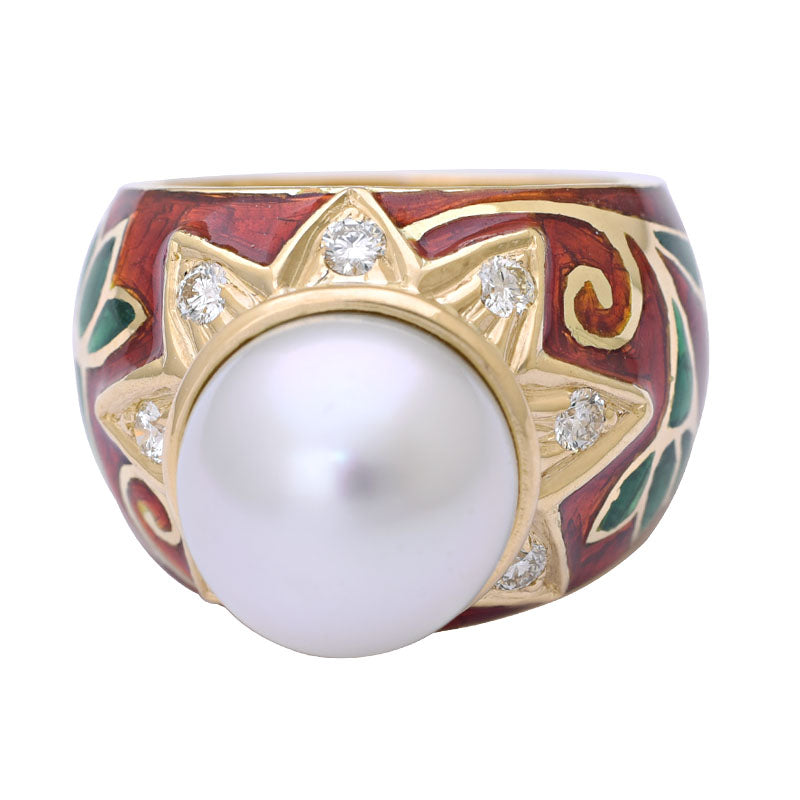 Ring-South Sea Pearl and Diamond (Enamel)