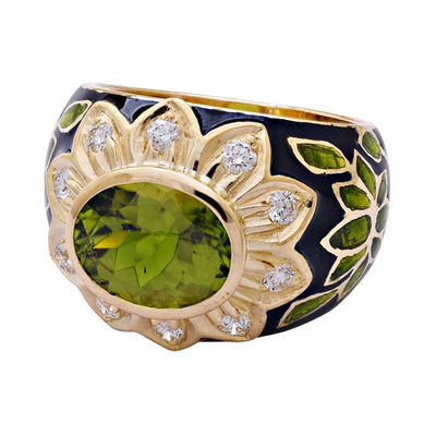 Ring-Peridot and Diamond (Enamel)  (2140P)