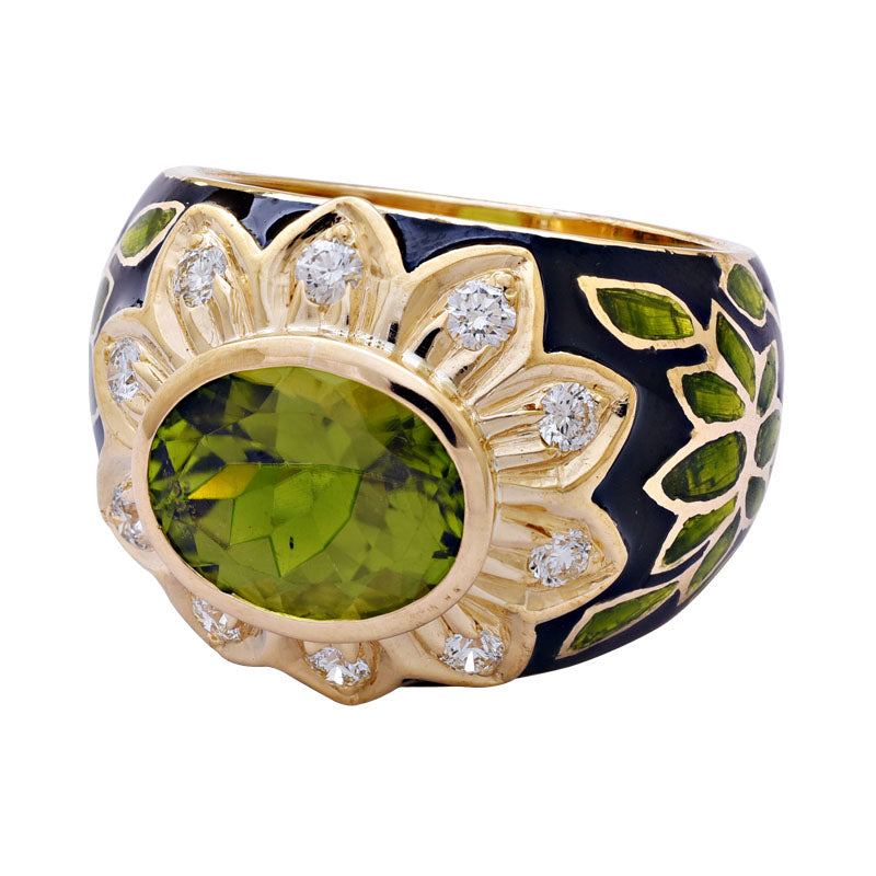Ring - Peridot and Diamond (Enamel) | Singhvi Jewels
