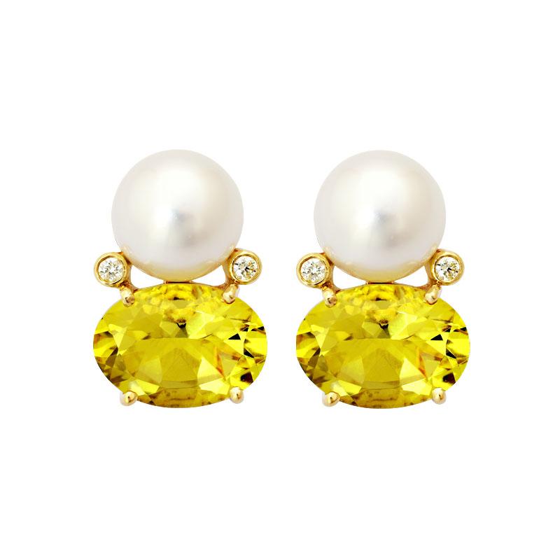Earrings-Lemon Quartz, South Sea Pearl and Diamond (2141E) | Singhvi Jewels