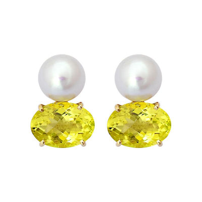 Earrings-Lemon Quartz and South Sea Pearl  (2141F)