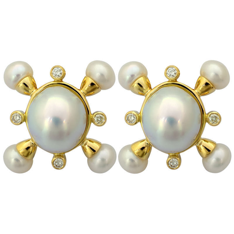 Earrings-Fresh Water Pearl, South Sea Pearl and Diamond