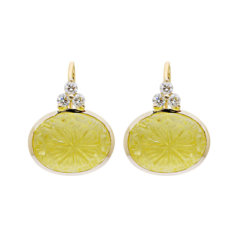Earrings-Lemon Quartz and Diamond