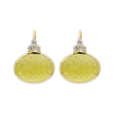 Earrings - Lemon Quartz and Diamond