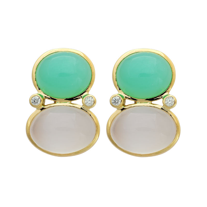 Earrings-Moonstone, Chrysoprase and Diamond